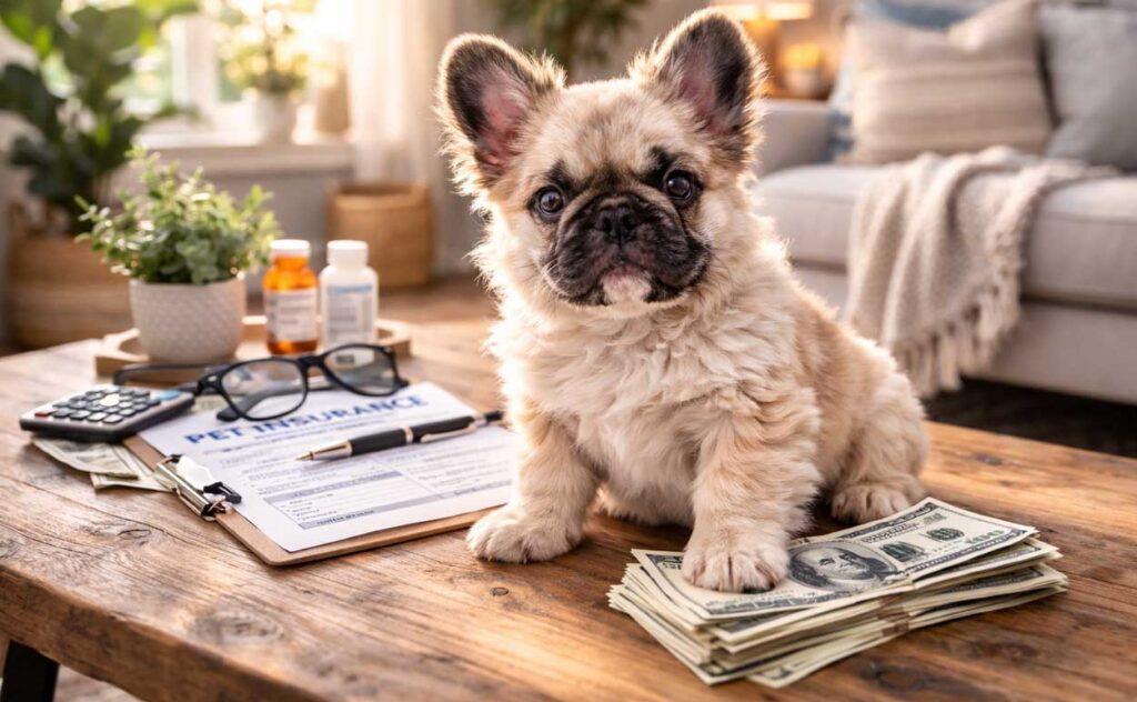 Fluffy French Bulldog puppy showing long hair coat