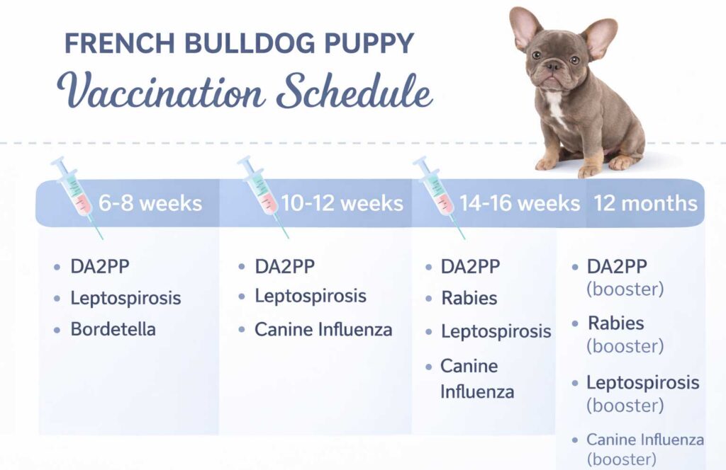French Bulldog vaccination schedule for puppies timeline infographic