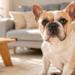 Adult French Bulldog relaxing at home during daily care routine